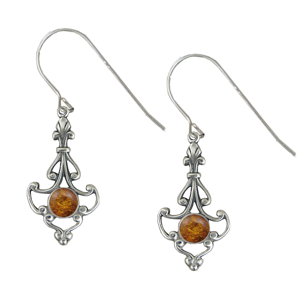 Sterling Silver Victorian Amber Drop Dangle Earrings